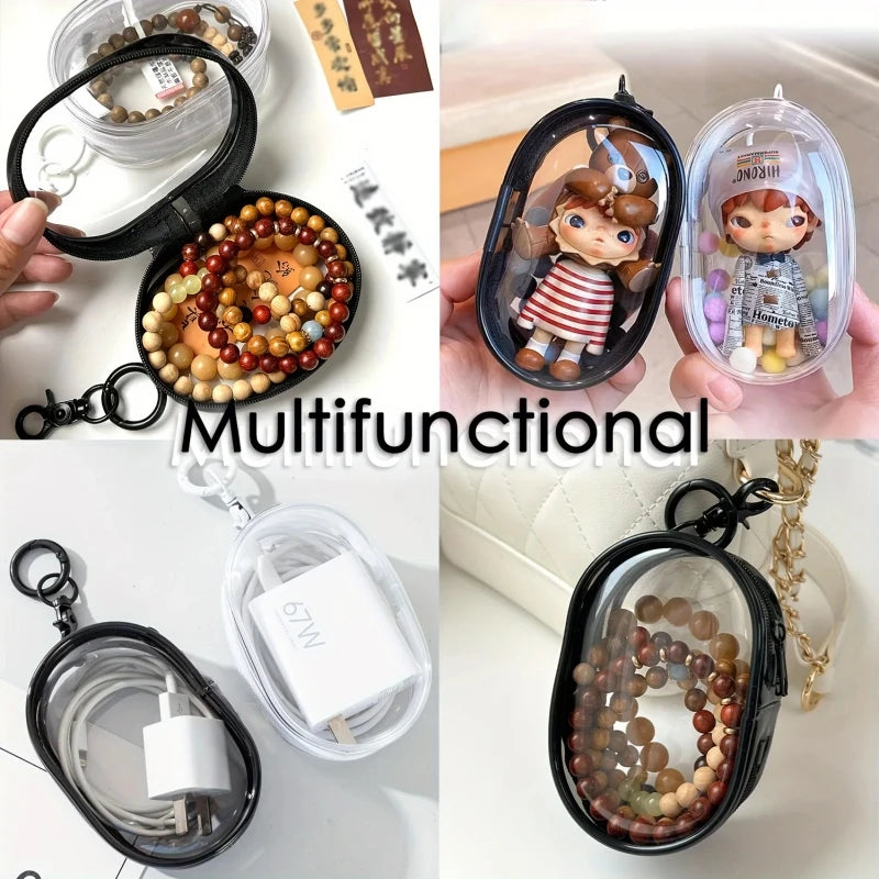 Portable Mini Clear Zipper Storage Bag with Handy Keychain Loop Transparent Mystery Box Dustproof PVC Display Toy Doll Gift Bag