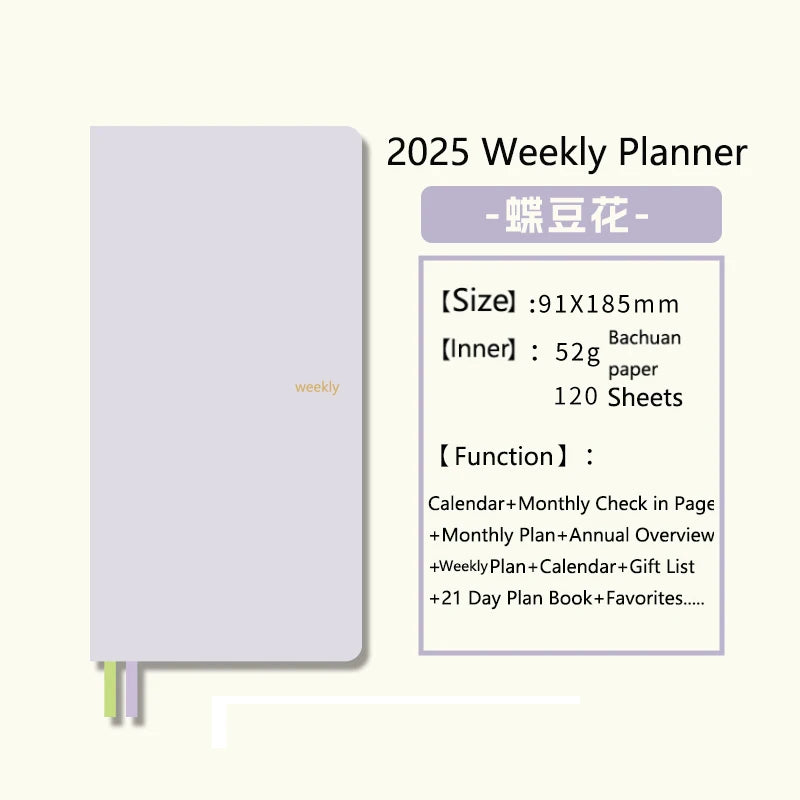 Kinbor 2025 Weekly Plan Book Two Pages A week Schedule Book Self Disciplined Punch Book Efficiency Manual Daily Time Management