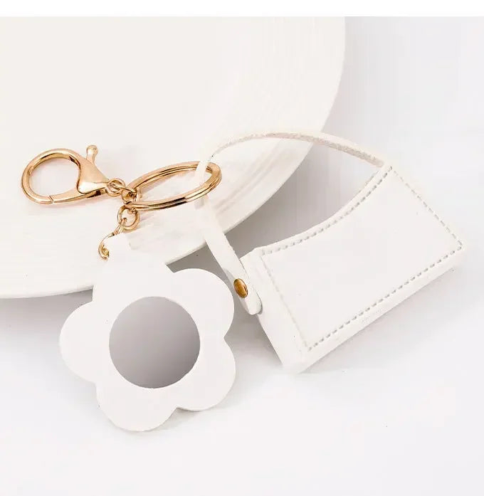 Custom Mini PU Leather Portable Keychain Lipstick Makeup Pouch Lip Balm Bag Keyring Creative Small Mirror Car Bag Hanging Gift