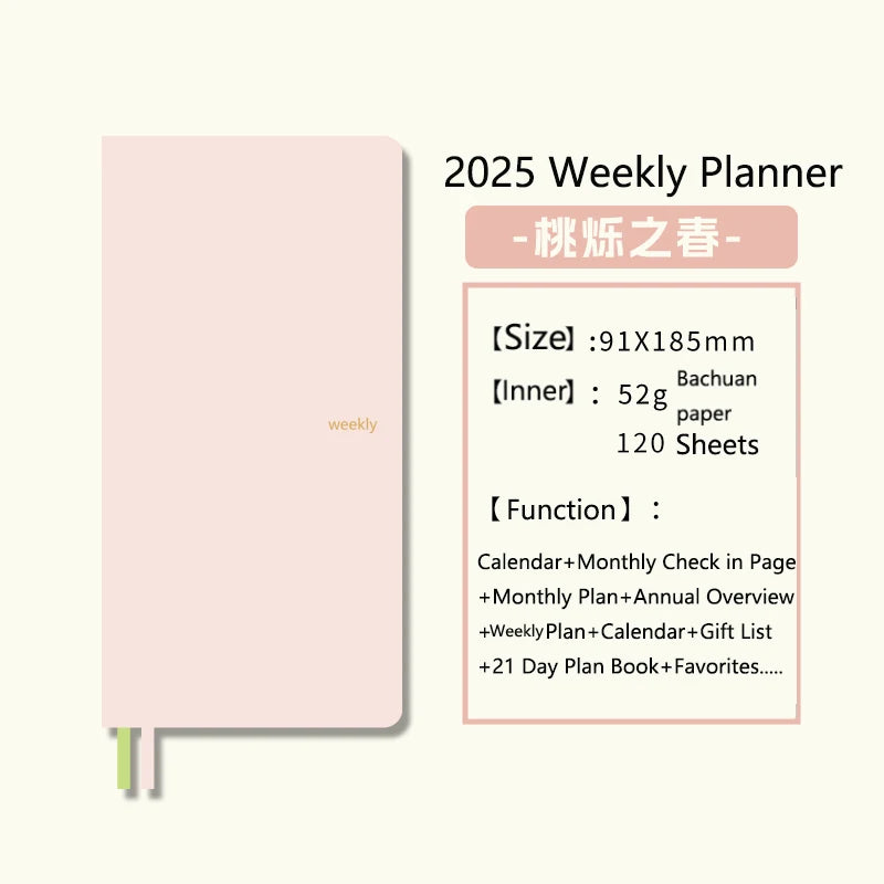 Kinbor 2025 Weekly Plan Book Two Pages A week Schedule Book Self Disciplined Punch Book Efficiency Manual Daily Time Management