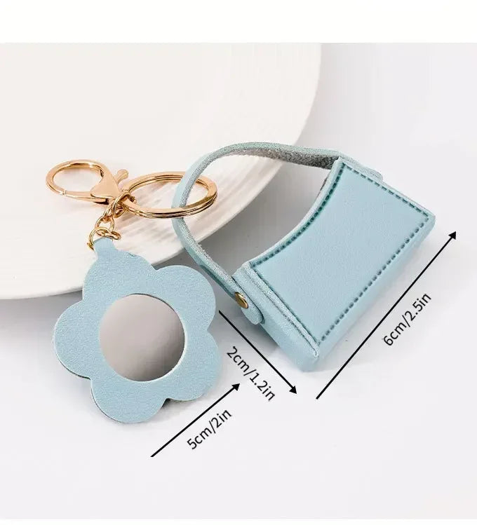 Custom Mini PU Leather Portable Keychain Lipstick Makeup Pouch Lip Balm Bag Keyring Creative Small Mirror Car Bag Hanging Gift